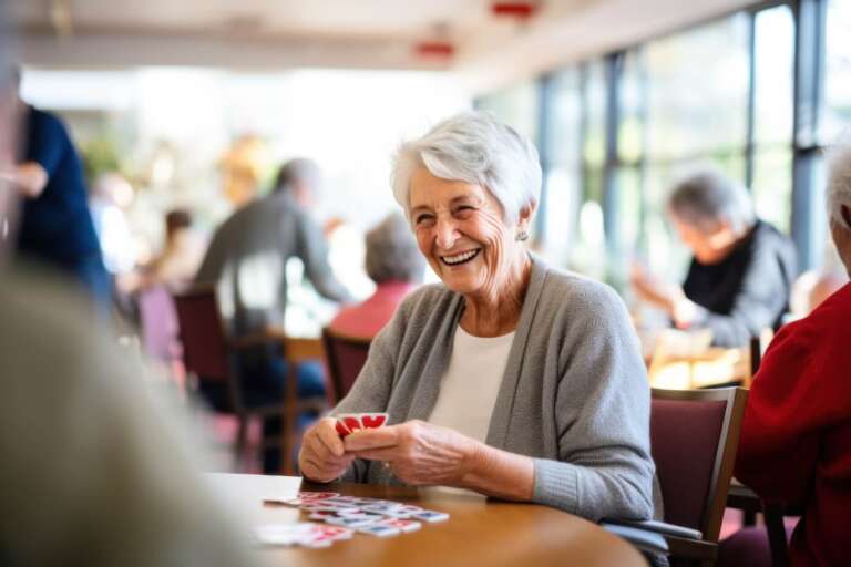 what is independent living senior living resident playing dominoes