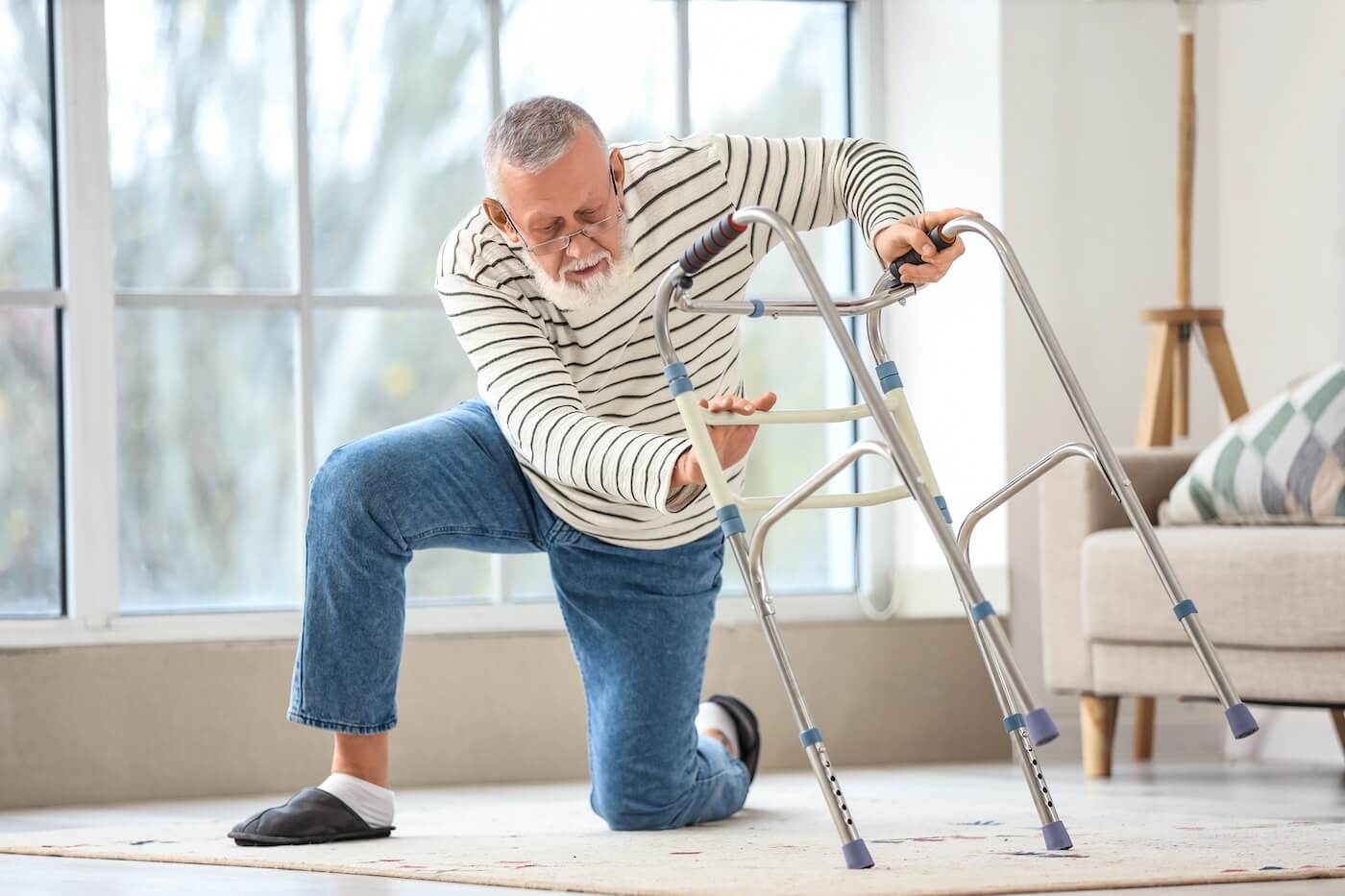 parent fell time for assisted living senior man who fell trying to get up with his walker